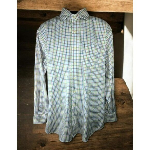 Peter Millar Mens Nanoluxe Easycare Premium Dress Shirt XL Gingham Cotton - Picture 1 of 6